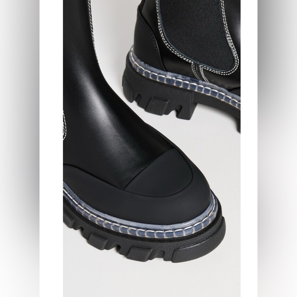 GANNI Cleated Mid Black Leather Lug Sole Chunky Pull on Chelsea Boots Size 12 - Picture 4 of 16